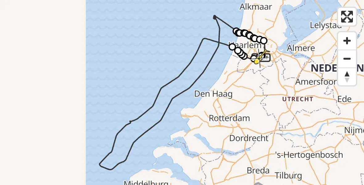 Routekaart van de vlucht: Politieheli naar Schiphol