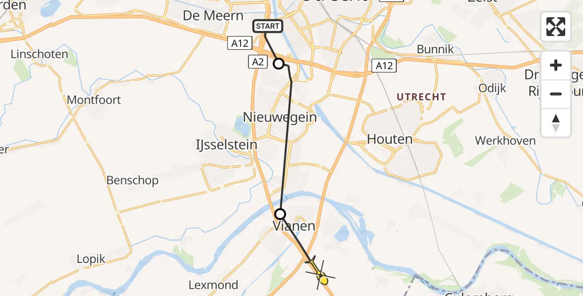 Routekaart van de vlucht: Politiehelikopter naar Hagestein