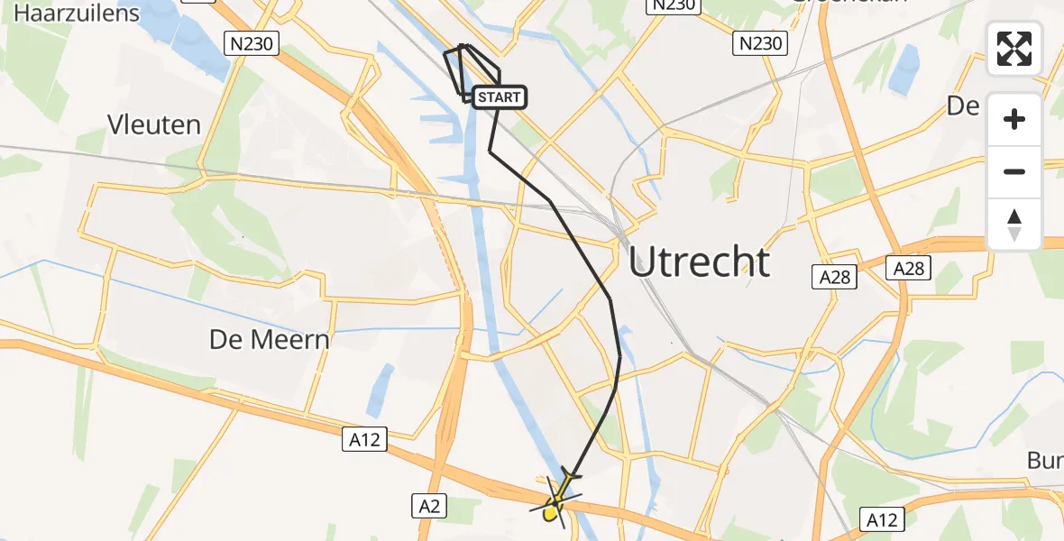 Routekaart van de vlucht: Politieheli naar Utrecht