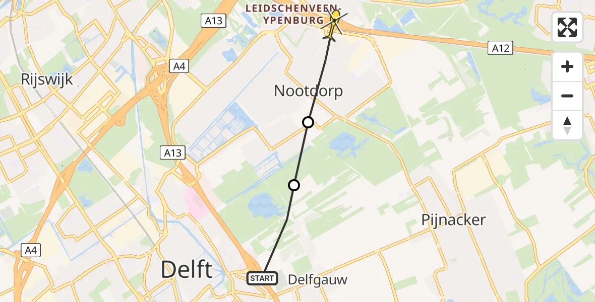 Routekaart van de vlucht: Politieheli naar Den Haag