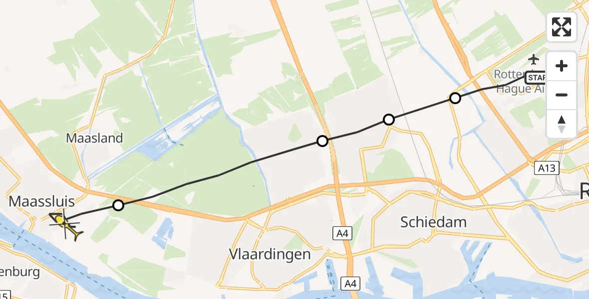 Routekaart van de vlucht: Lifeliner 2 naar Maassluis