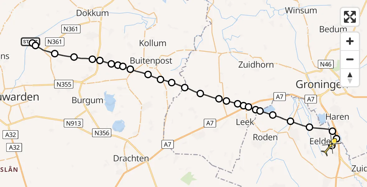 Routekaart van de vlucht: Lifeliner 4 naar Groningen Airport Eelde