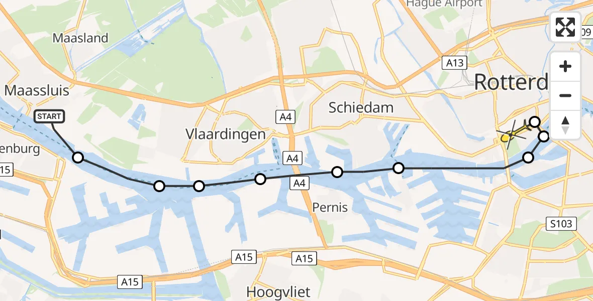 Routekaart van de vlucht: Lifeliner 2 naar Erasmus MC