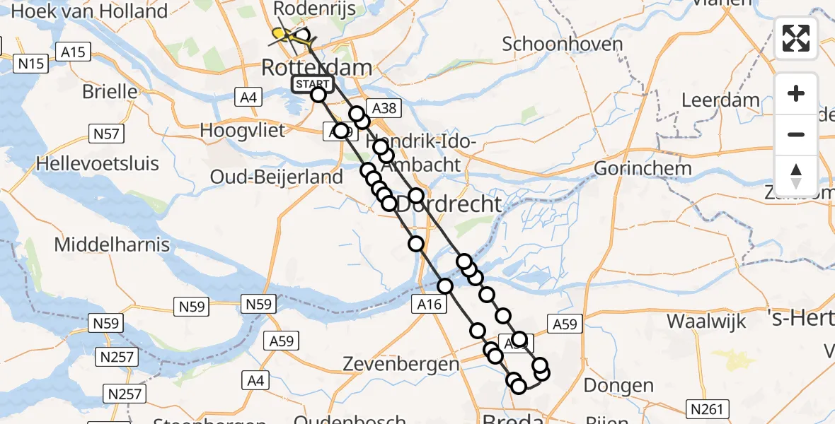 Routekaart van de vlucht: Lifeliner 2 naar Rotterdam The Hague Airport