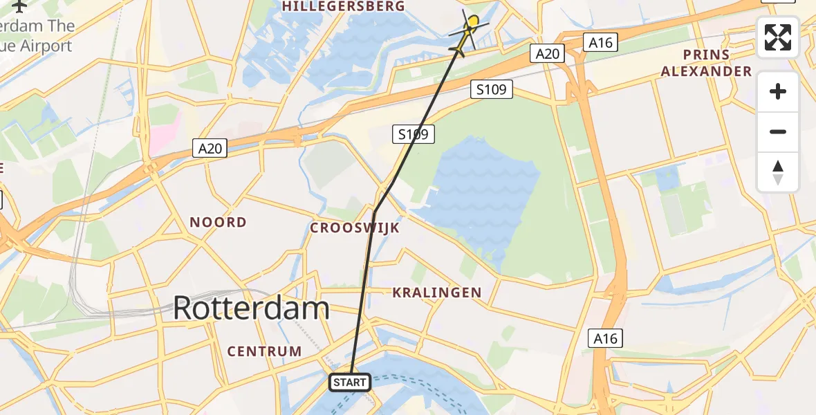 Routekaart van de vlucht: Politieheli naar Rotterdam