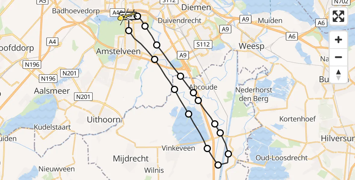 Routekaart van de vlucht: Lifeliner 1 naar VU Medisch Centrum Amsterdam