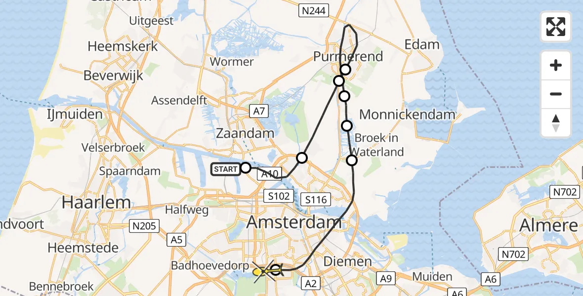 Routekaart van de vlucht: Lifeliner 1 naar VU Medisch Centrum Amsterdam