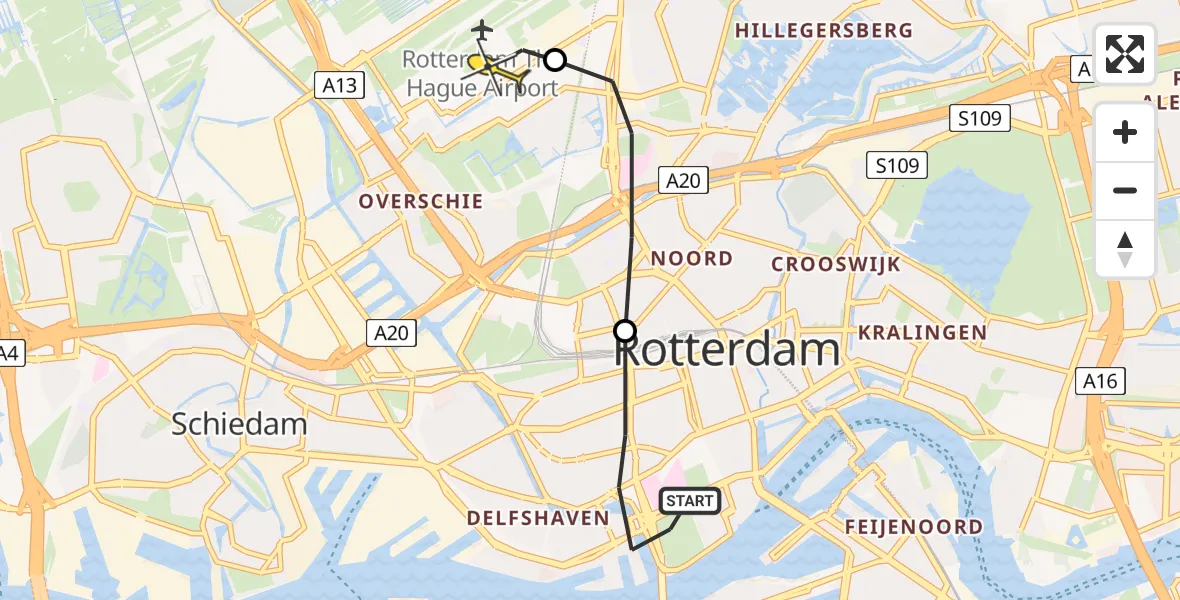 Routekaart van de vlucht: Lifeliner 2 naar Rotterdam The Hague Airport