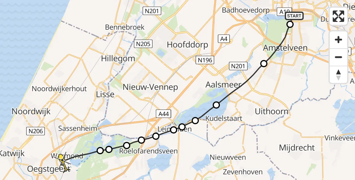 Routekaart van de vlucht: Lifeliner 1 naar Warmond