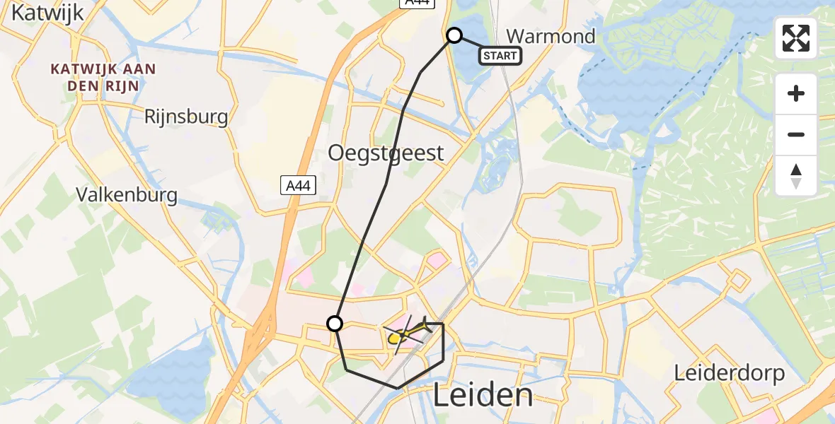 Routekaart van de vlucht: Lifeliner 1 naar Leiden