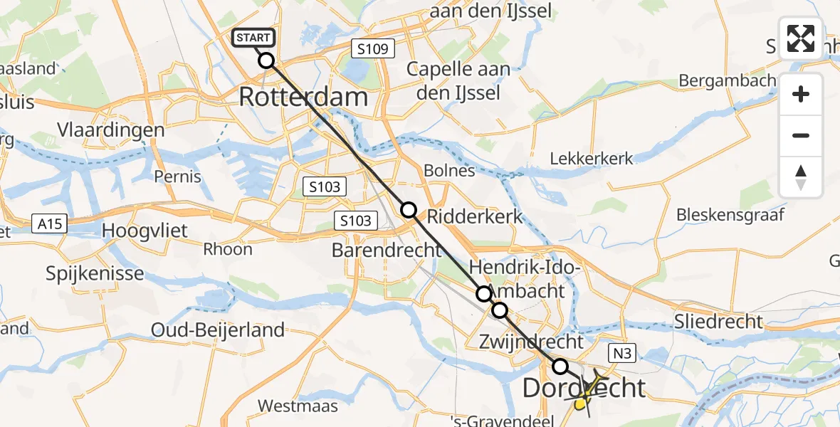 Routekaart van de vlucht: Lifeliner 2 naar Dordrecht