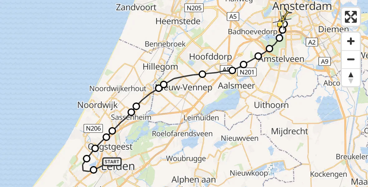 Routekaart van de vlucht: Lifeliner 1 naar Amsterdam