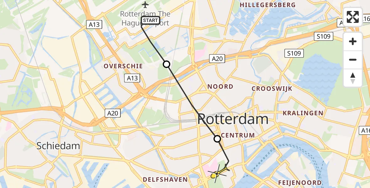 Routekaart van de vlucht: Lifeliner 2 naar Erasmus MC