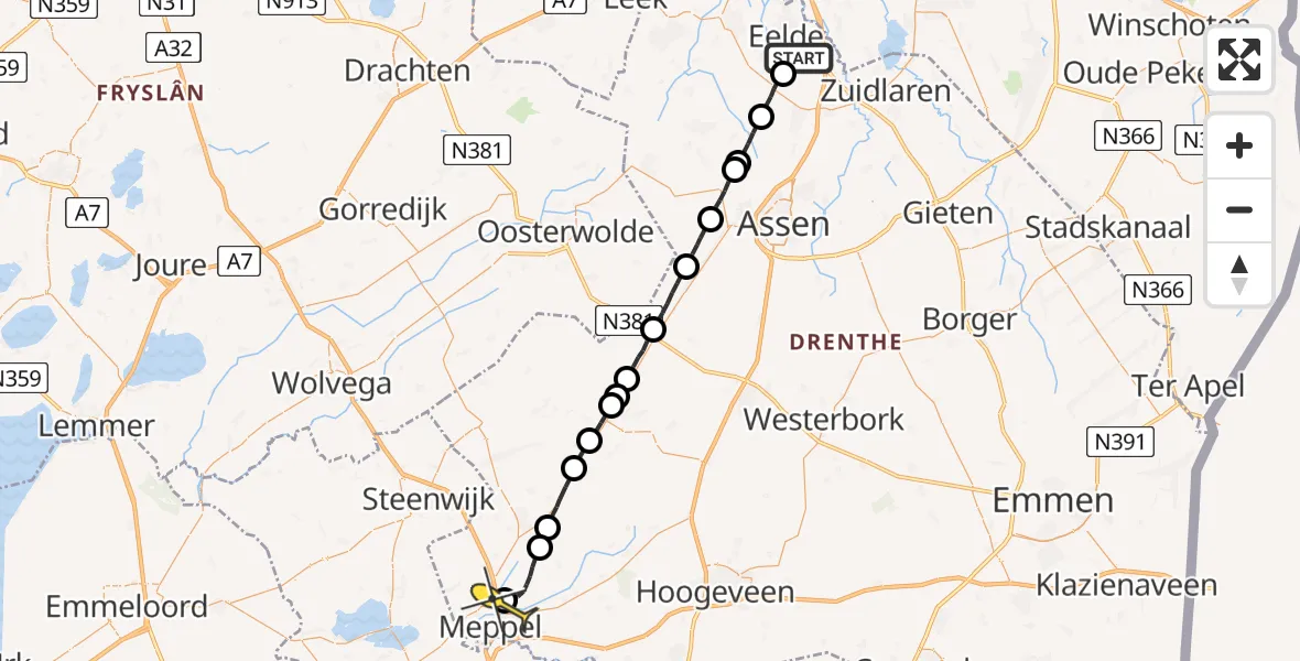 Routekaart van de vlucht: Lifeliner 4 naar Meppel