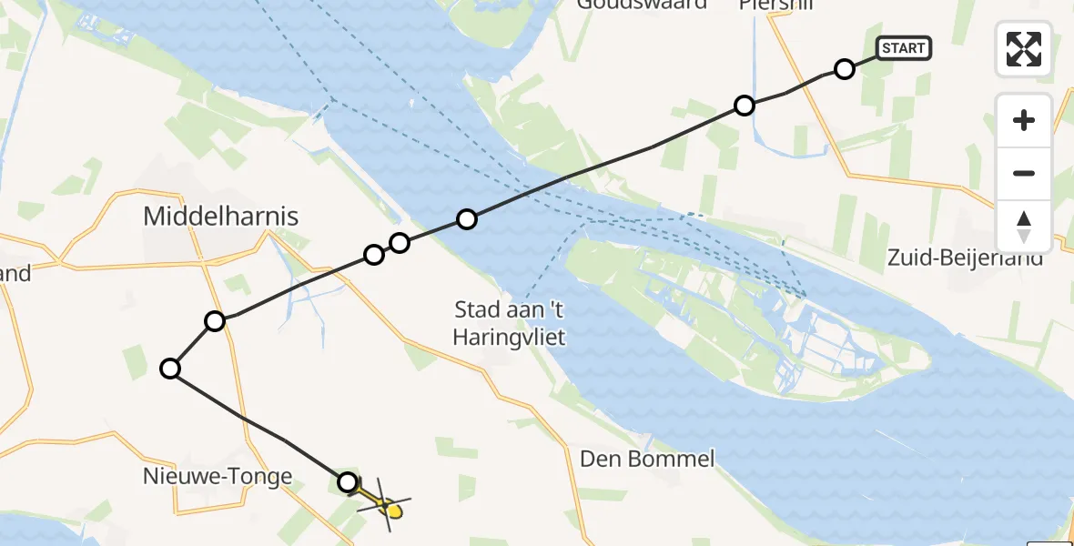 Routekaart van de vlucht: Politieheli naar Oude-Tonge