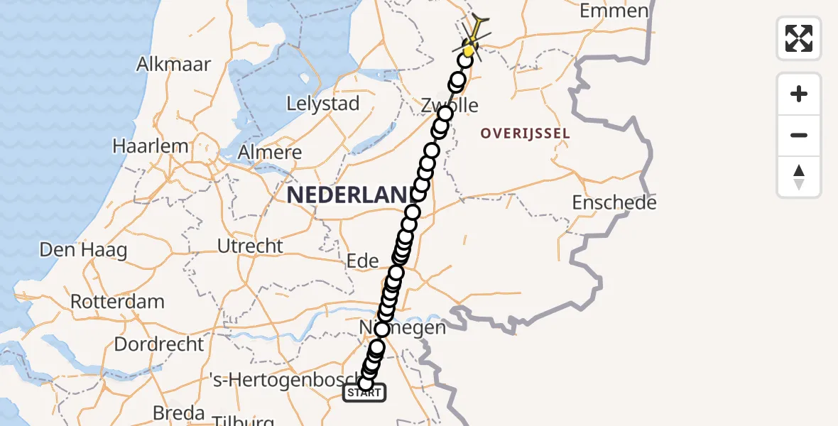 Routekaart van de vlucht: Lifeliner 3 naar Meppel