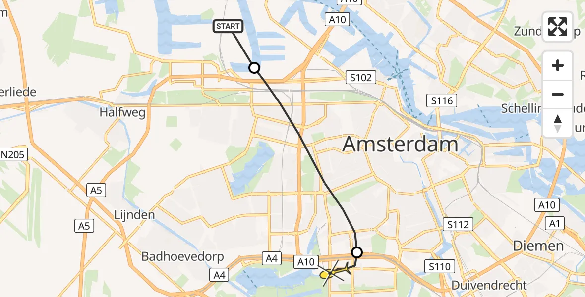 Routekaart van de vlucht: Lifeliner 1 naar VU Medisch Centrum Amsterdam