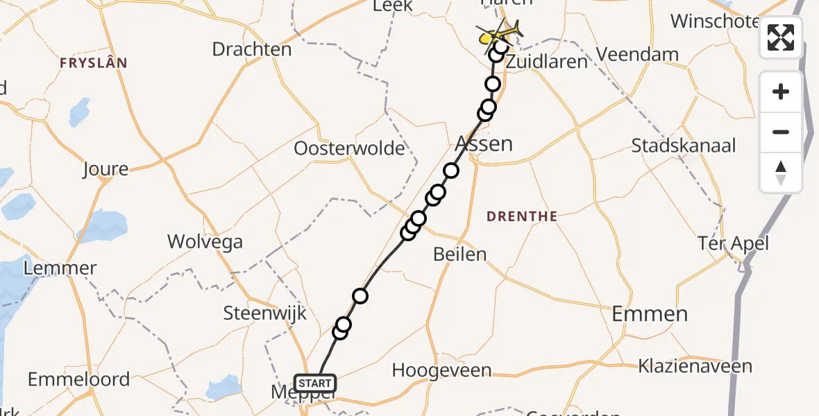 Routekaart van de vlucht: Lifeliner 4 naar Groningen Airport Eelde