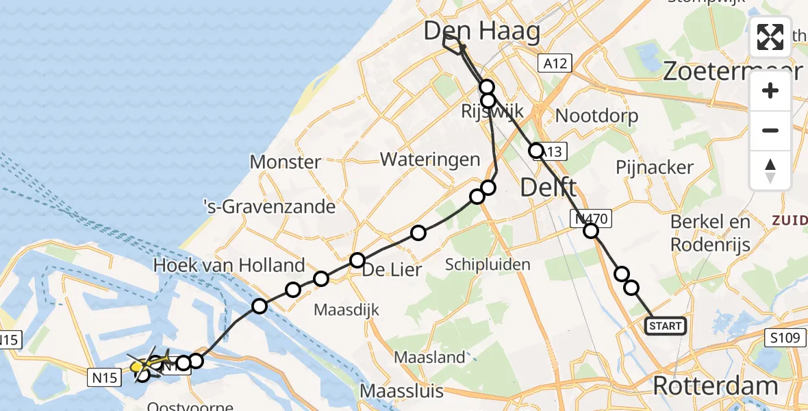 Routekaart van de vlucht: Lifeliner 2 naar Maasvlakte