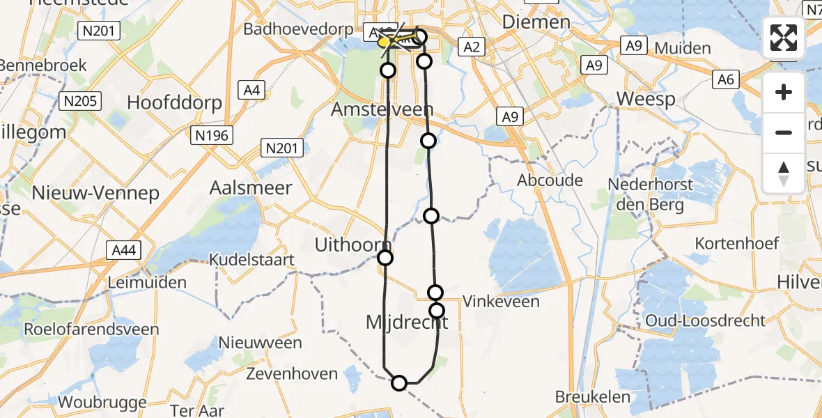 Routekaart van de vlucht: Lifeliner 1 naar VU Medisch Centrum Amsterdam