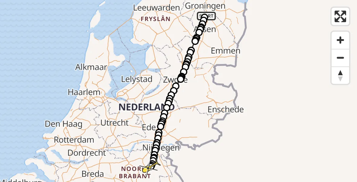 Routekaart van de vlucht: Lifeliner 3 naar Vliegbasis Volkel