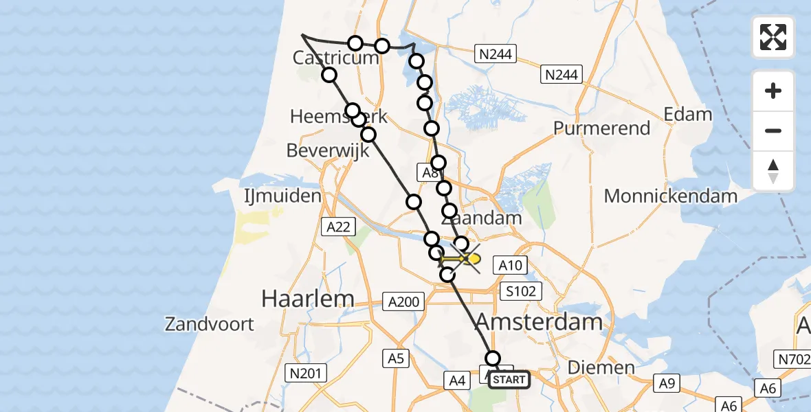 Routekaart van de vlucht: Lifeliner 1 naar Amsterdam Heliport