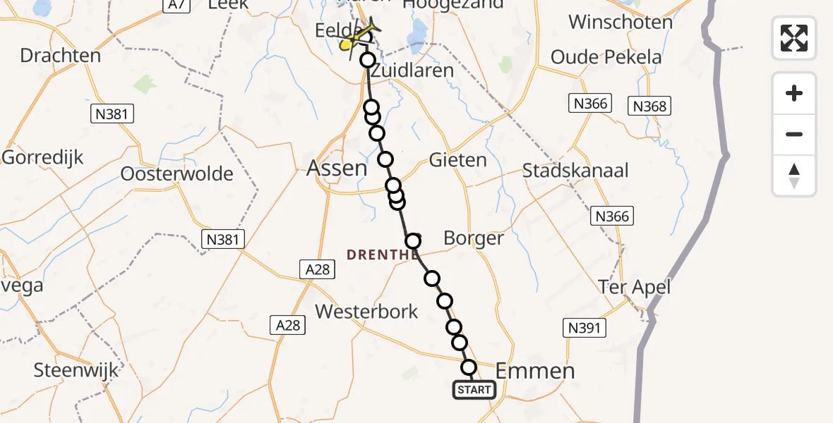 Routekaart van de vlucht: Lifeliner 4 naar Groningen Airport Eelde