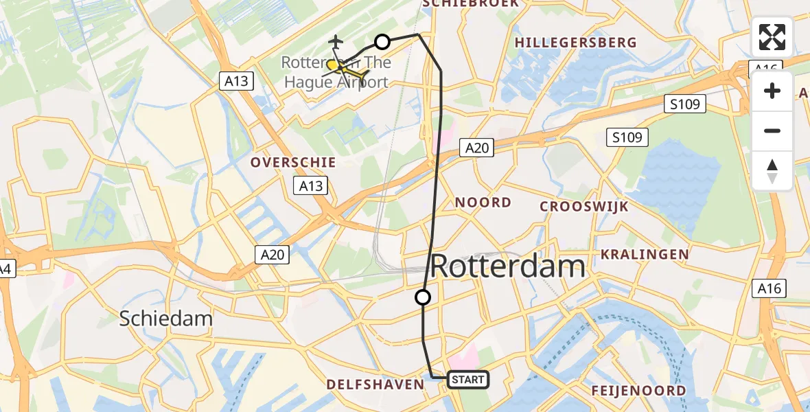 Routekaart van de vlucht: Lifeliner 2 naar Rotterdam The Hague Airport