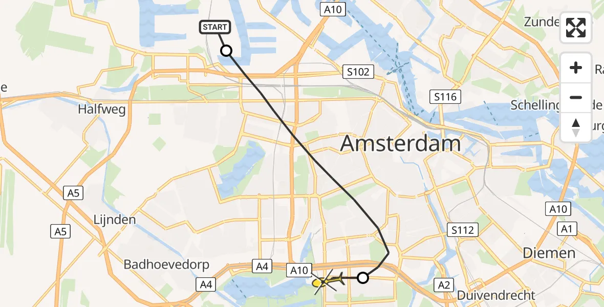 Routekaart van de vlucht: Lifeliner 1 naar VU Medisch Centrum Amsterdam