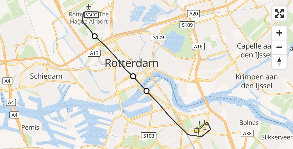 Routekaart van de vlucht: Lifeliner 2 naar Rotterdam