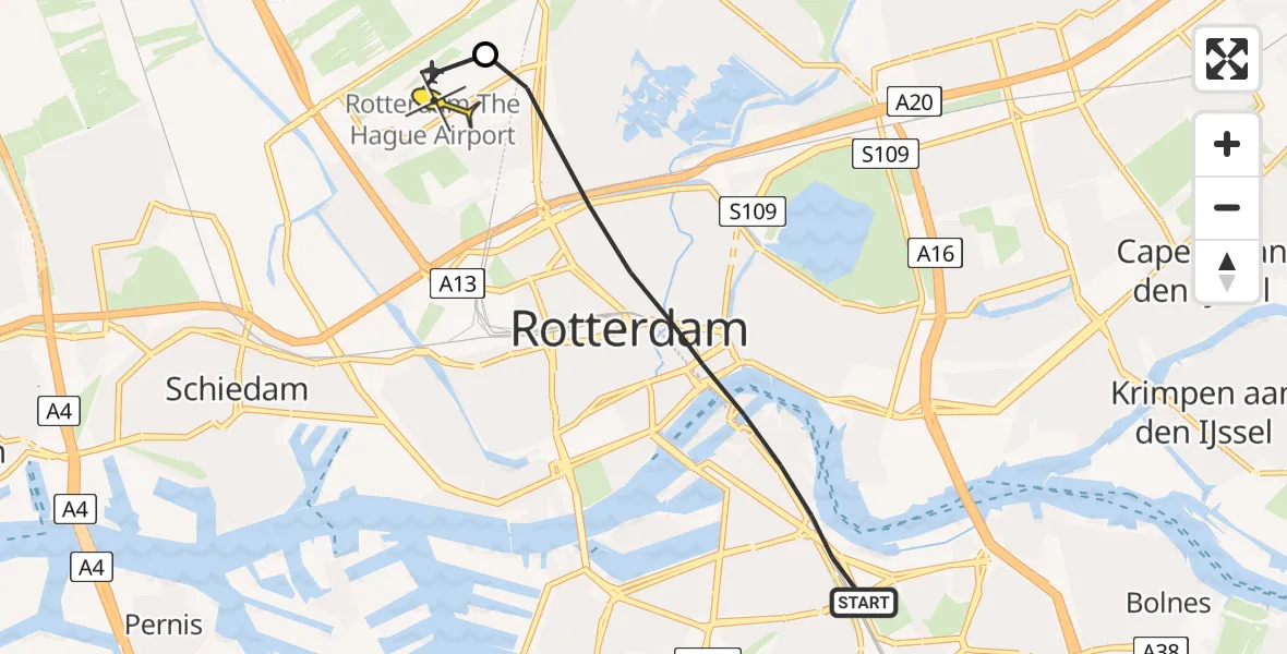 Routekaart van de vlucht: Lifeliner 2 naar Rotterdam The Hague Airport