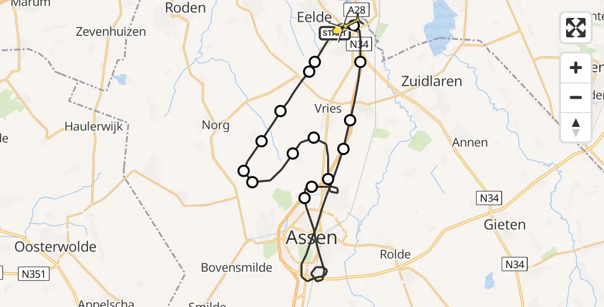 Routekaart van de vlucht: Lifeliner 4 naar Eelde