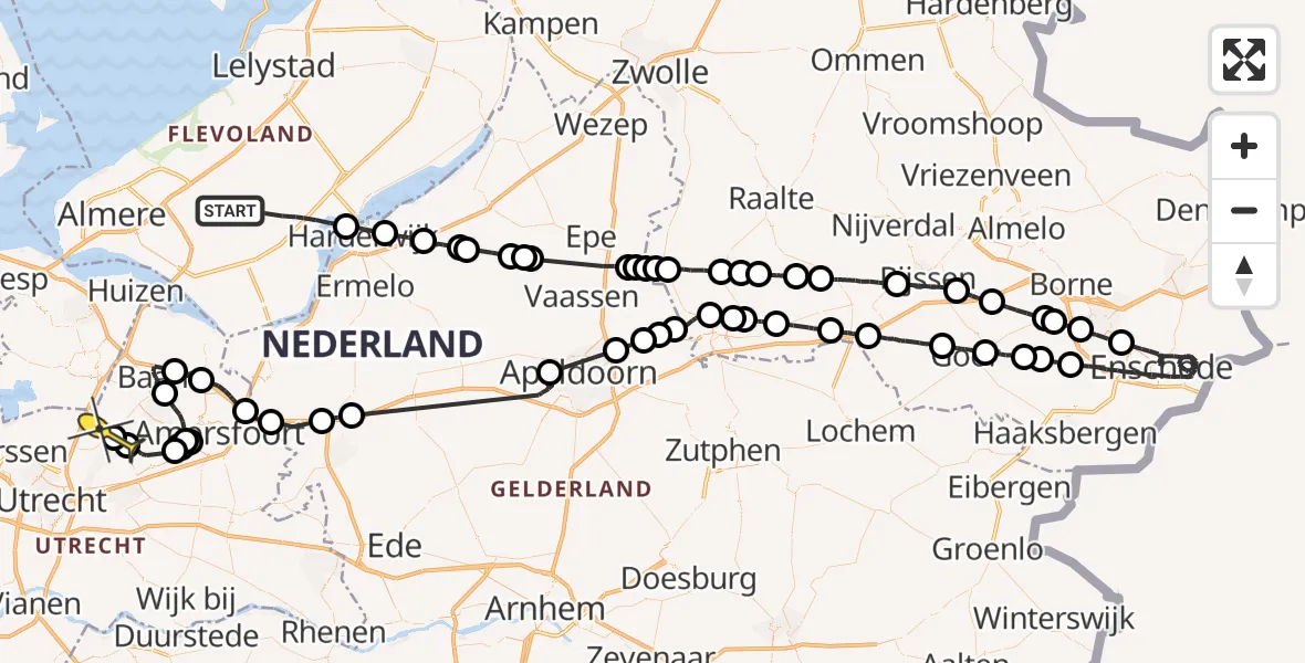 Routekaart van de vlucht: Politieheli naar Bilthoven