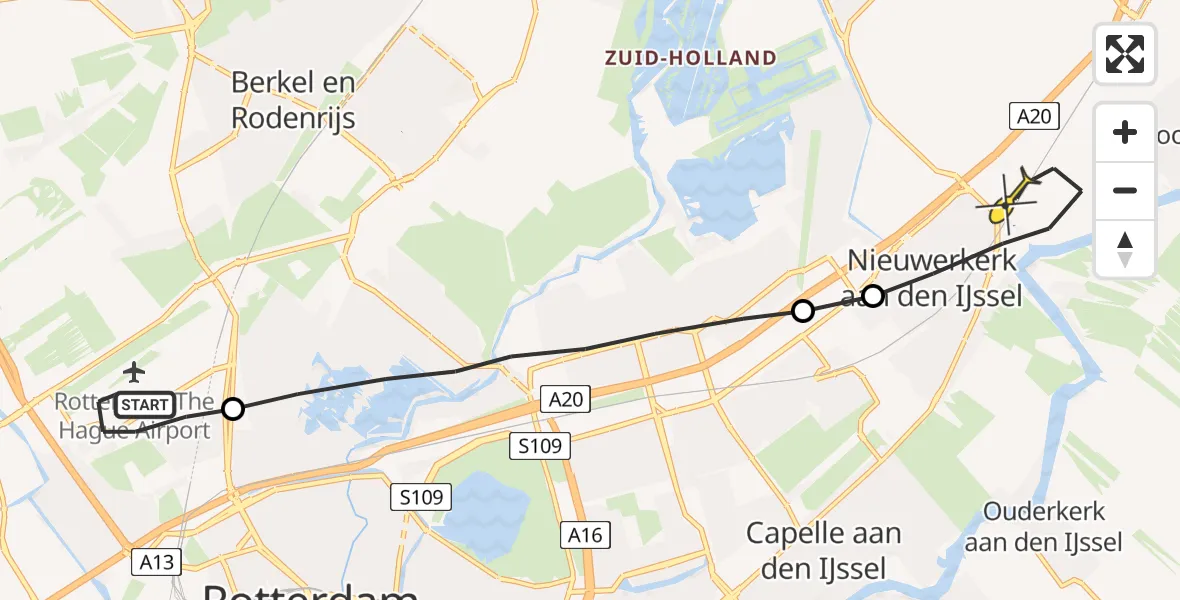 Routekaart van de vlucht: Lifeliner 2 naar Nieuwerkerk aan den IJssel