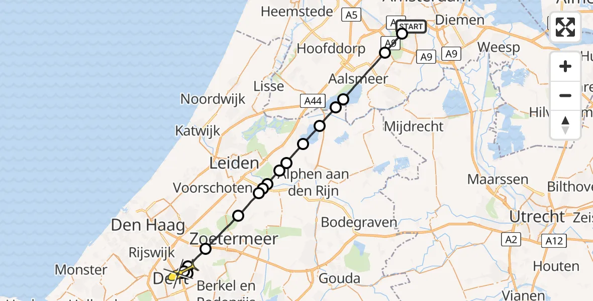 Routekaart van de vlucht: Lifeliner 1 naar Delft