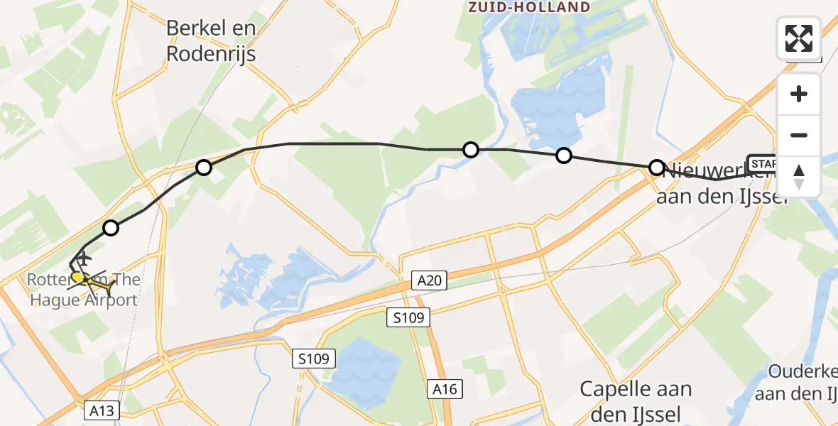 Routekaart van de vlucht: Lifeliner 2 naar Rotterdam The Hague Airport