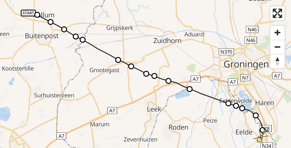 Routekaart van de vlucht: Lifeliner 4 naar Eelde