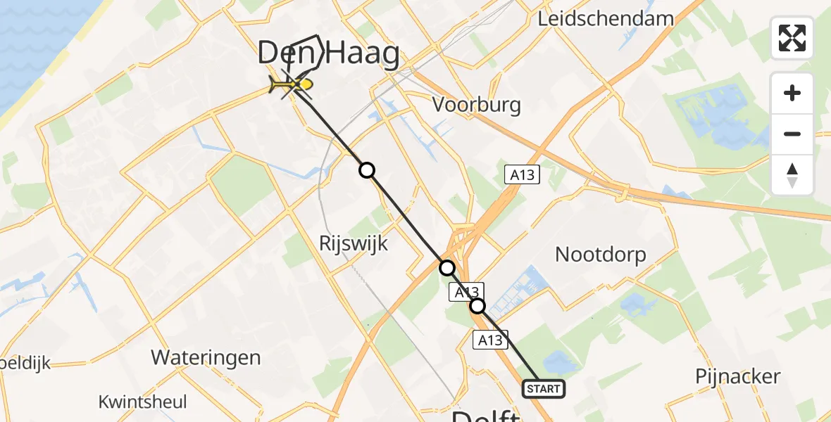 Routekaart van de vlucht: Lifeliner 1 naar Den Haag