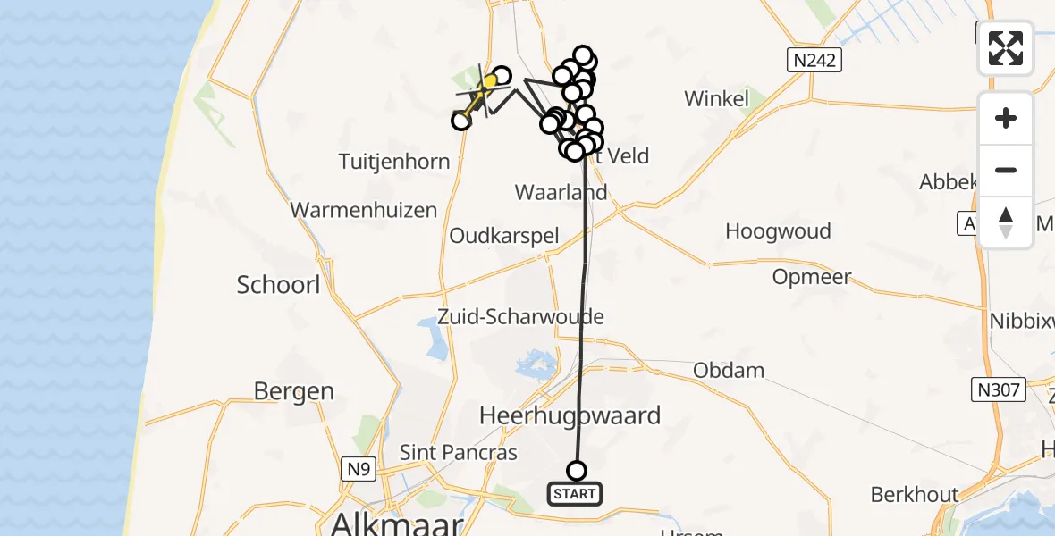Routekaart van de vlucht: Politieheli naar Dirkshorn