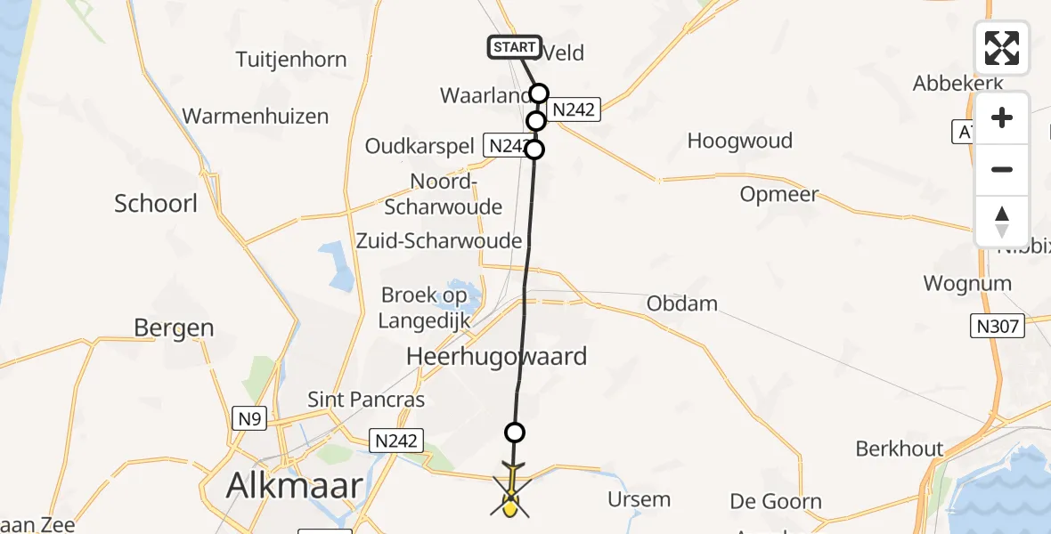 Routekaart van de vlucht: Politiehelikopter naar Oterleek