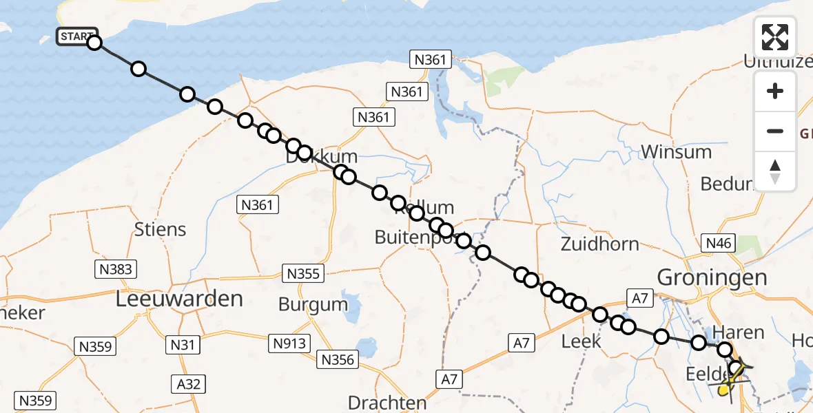 Routekaart van de vlucht: Lifeliner 4 naar Eelde