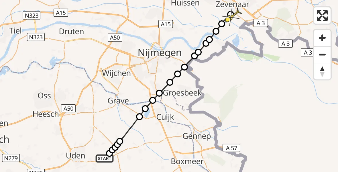 Routekaart van de vlucht: Lifeliner 3 naar Zevenaar