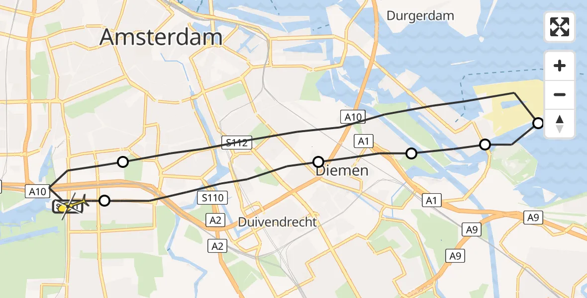 Routekaart van de vlucht: Lifeliner 1 naar VU Medisch Centrum Amsterdam