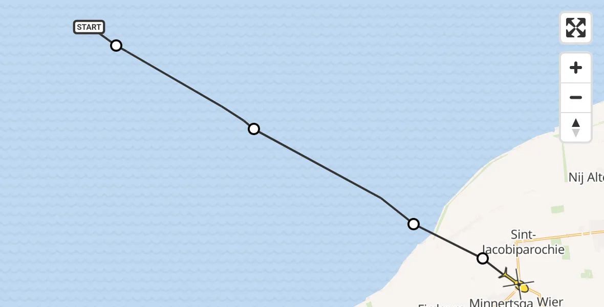 Routekaart van de vlucht: Ambulanceheli naar St.-Jacobiparochie
