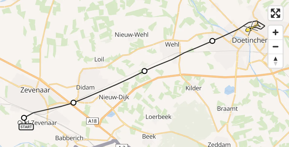 Routekaart van de vlucht: Lifeliner 3 naar Doetinchem