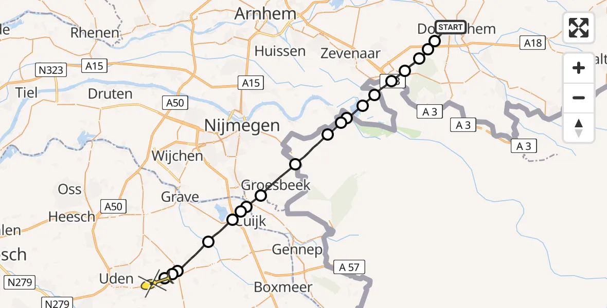 Routekaart van de vlucht: Lifeliner 3 naar Vliegbasis Volkel