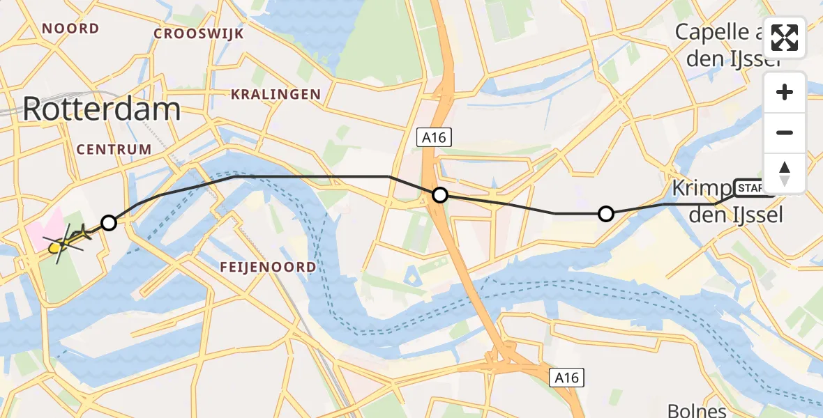 Routekaart van de vlucht: Lifeliner 2 naar Erasmus MC