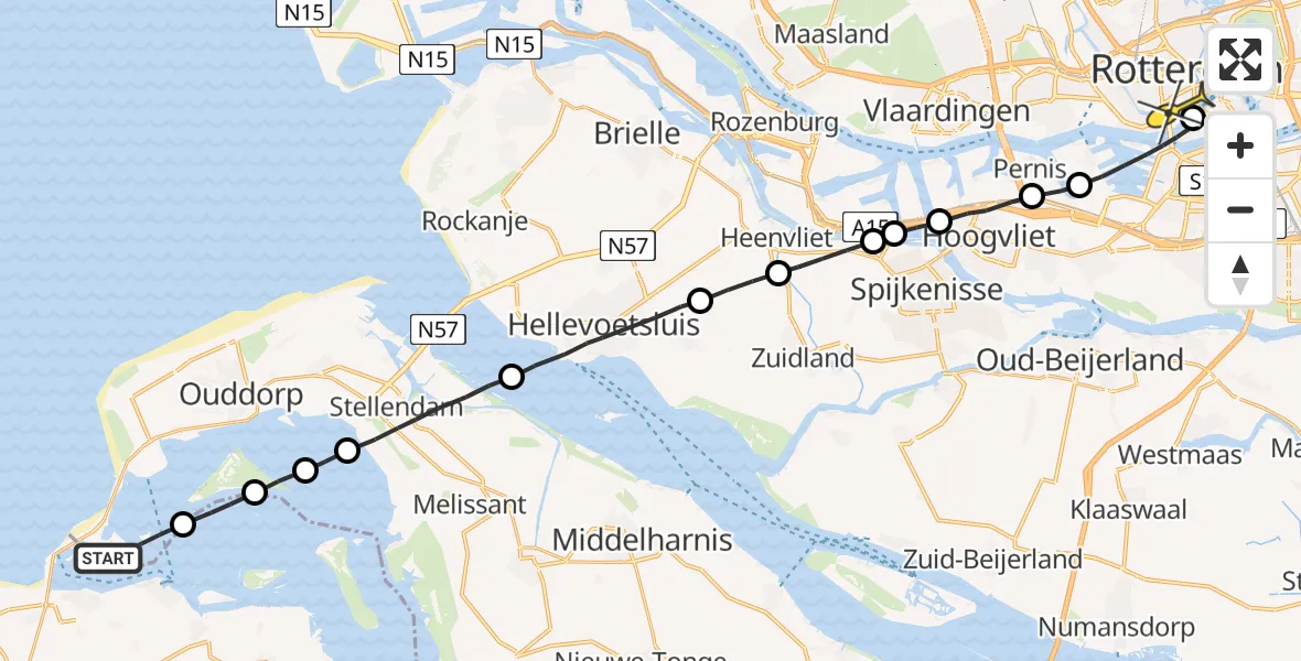 Routekaart van de vlucht: Lifeliner 2 naar Erasmus MC