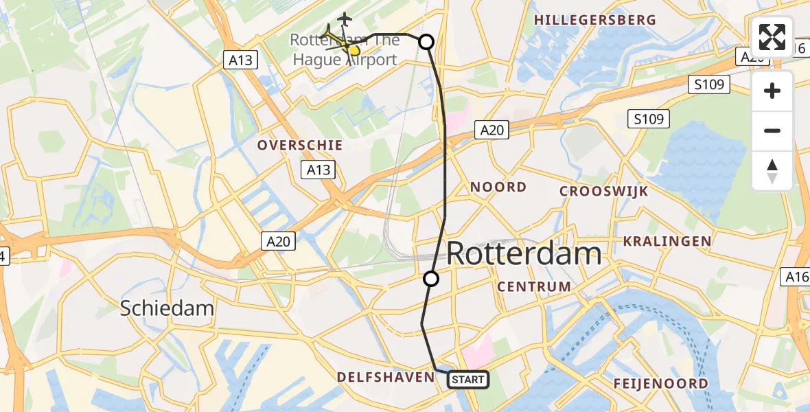 Routekaart van de vlucht: Lifeliner 2 naar Rotterdam The Hague Airport