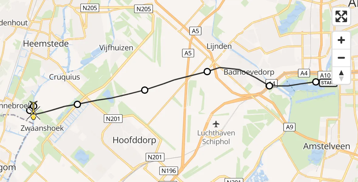 Routekaart van de vlucht: Lifeliner 1 naar Zwaanshoek